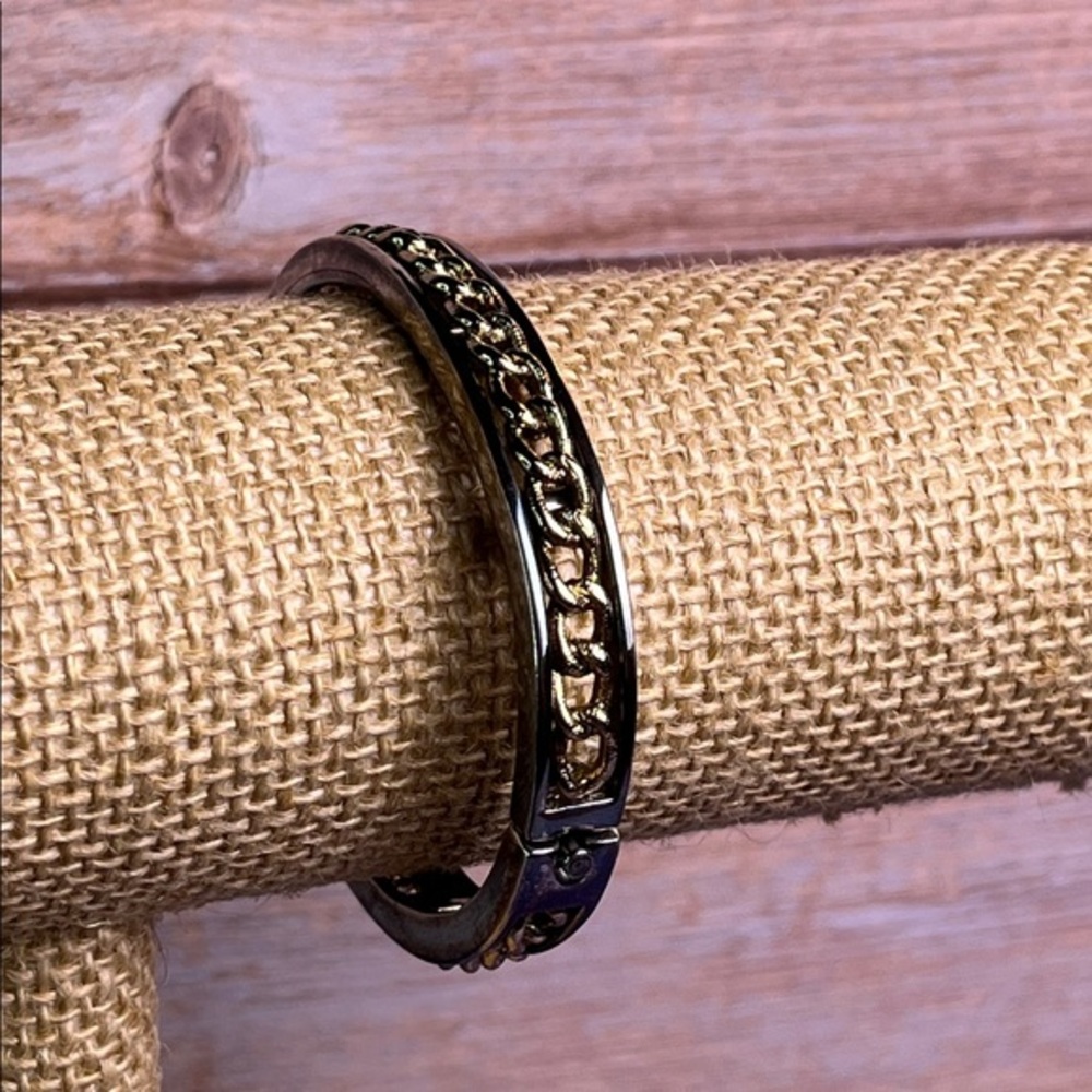 Vintage Monet Silver Bracelet with center Gold Chain Knots